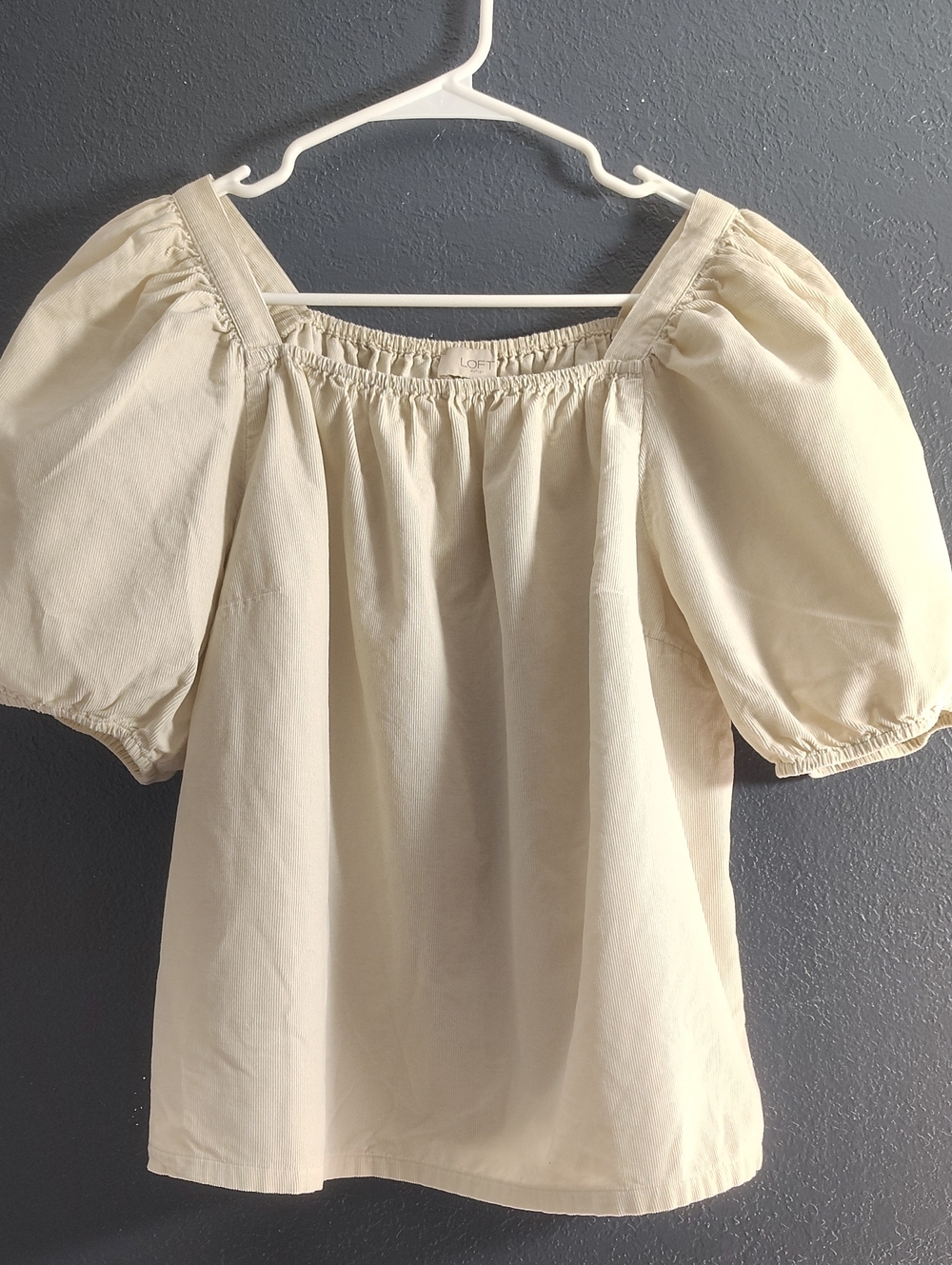 LOFT Outlet Cotton Cream Square-Neck Puff Sleeve Top Size Small